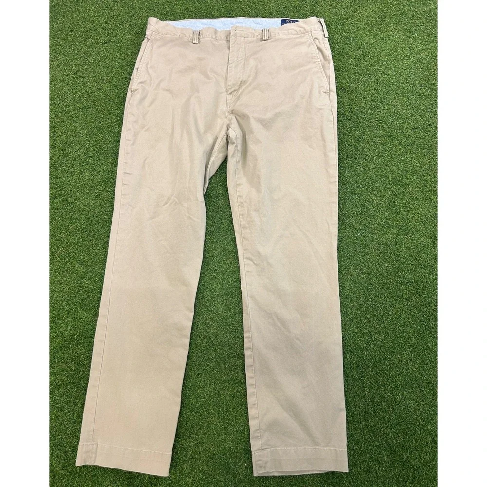Polo Ralph Lauren Mens 36x32 Stretch Straight Fit Chino Pants Tan Khaki Cotton